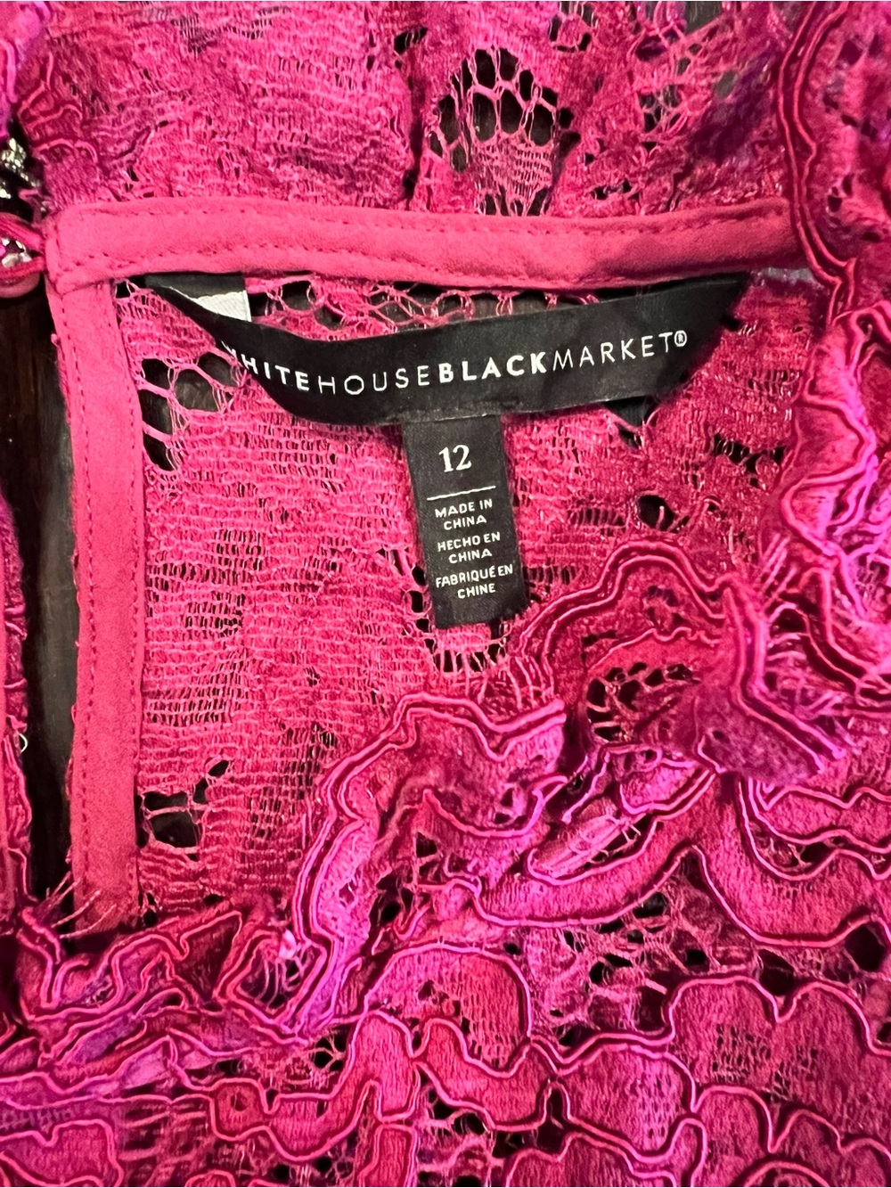 WHBM Lace Sleeveless Top Magenta Pink Size 12 Lined Mock Neck - Picture 3 of 6